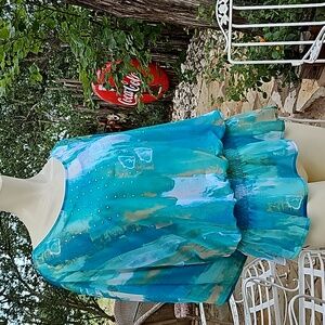 ALFANI Size M/L art abstract aqua polyester decorated blouse & camisole set